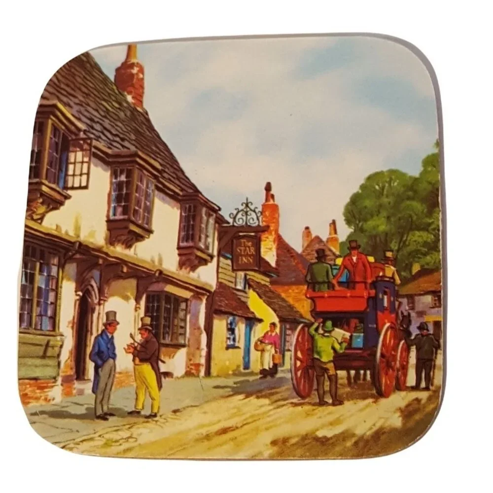 Pimpernel Coasters Vintage‎ English Inns Set of 6 Acrylic Cork England